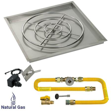 AMERICAN FIREGLASS 36 In. High Capacity Square Stainless Steel Drop-In Pan With Spark Ignition Kit - Natural Gas SS-SQPKIT-N-36H